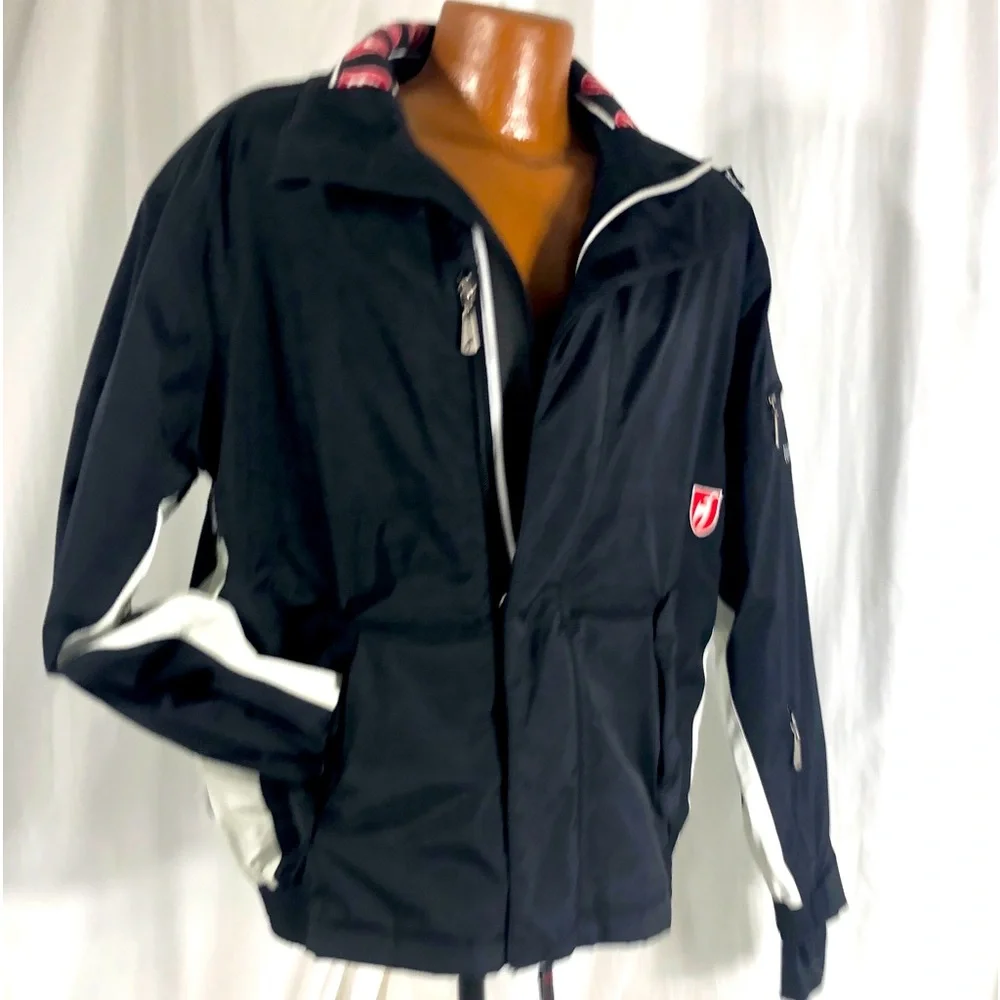 Toni Sailer ski jacket zipper front black mens MEDIUM black white red
